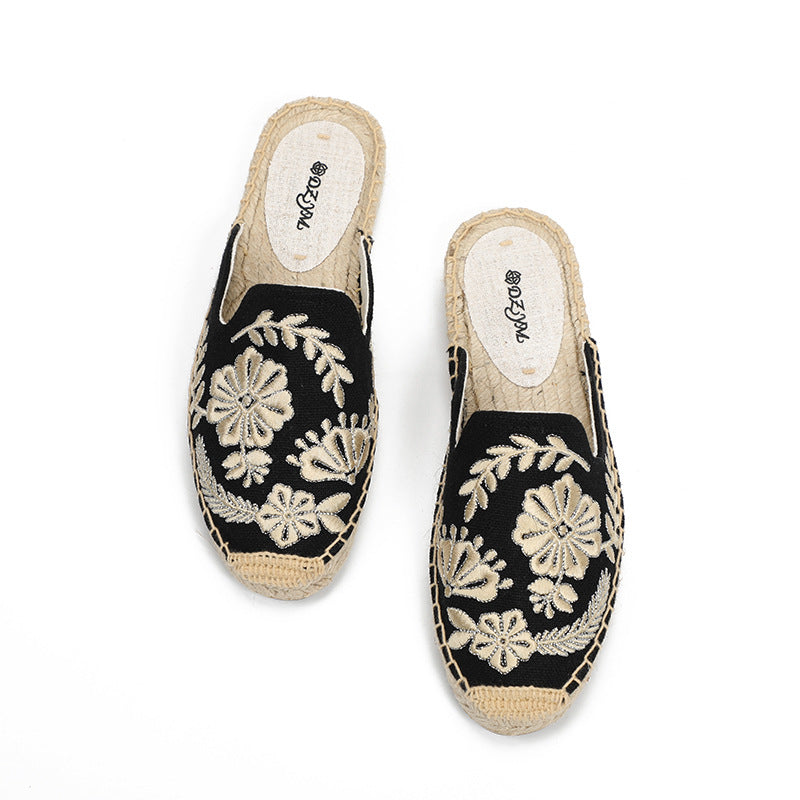 Women's Garden Hemp Rope Straw Fisherman Flat Slippers
