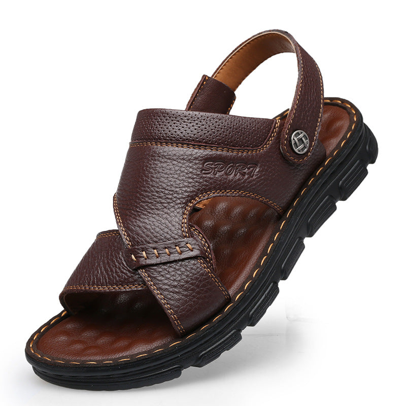 Men's Old Head Summer Cowhide Beach Genuine Sandals
