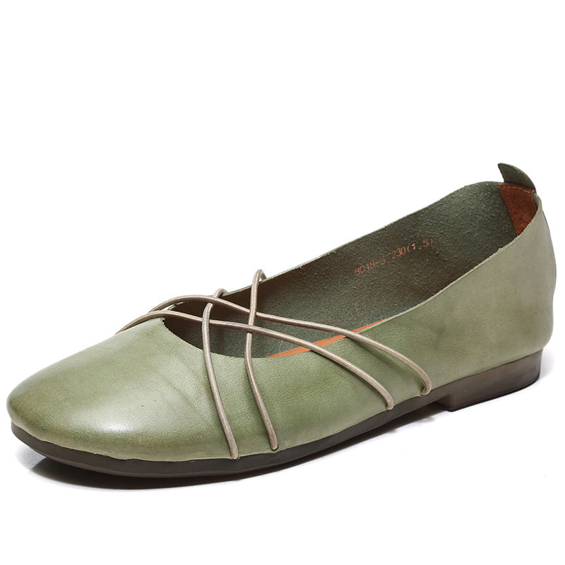 Women's Waxing Cowhide Flat Dancing Elastic Band Casual Shoes