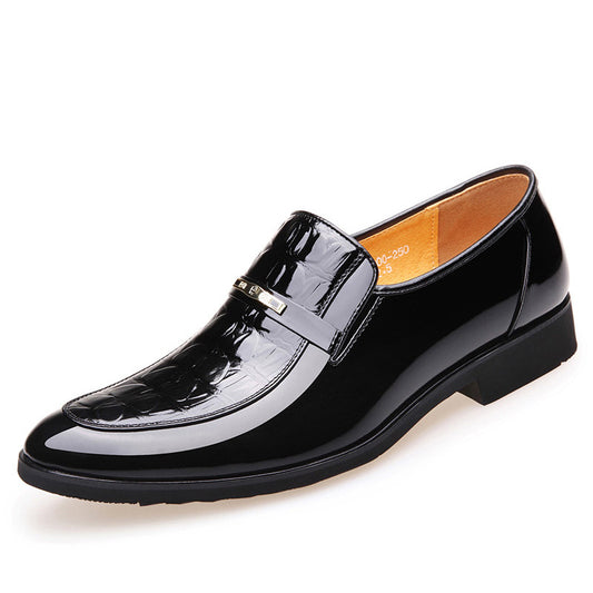Men's Vintage Head Crocodile Pattern Business Formal Genuine Breathable Patent Leather Shoes