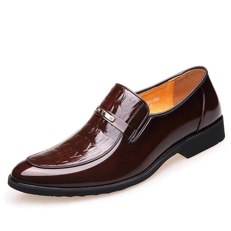Men's Vintage Head Crocodile Pattern Business Formal Genuine Breathable Patent Leather Shoes