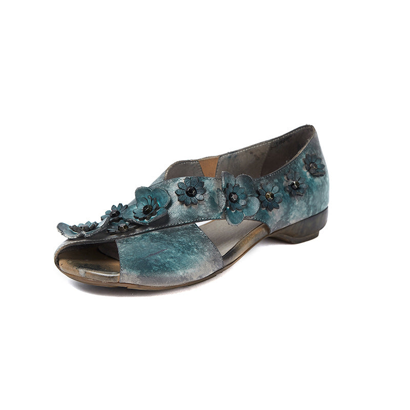 Women's Cowhide Flower Ethnic Style Retro Low Casual Shoes