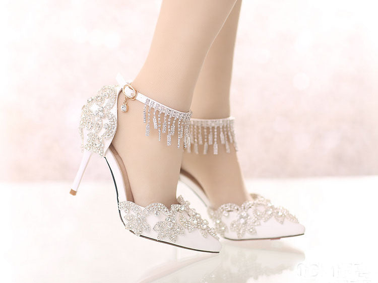 Women's Size Tassel Rhinestone Stiletto Pointed Toe Sandals