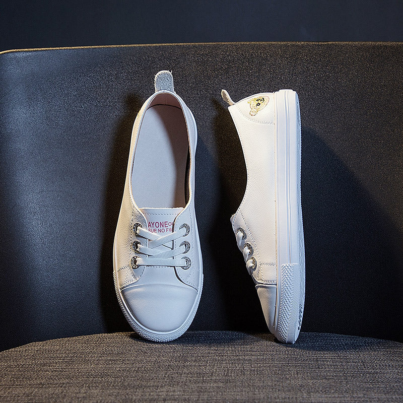 Trendy Women's White Korean Basic Flat Sneakers