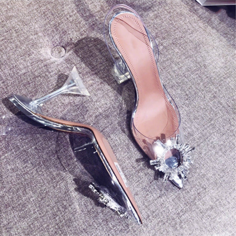 Toe Transparent Female Summer Stilettos Rhinestone Sandals