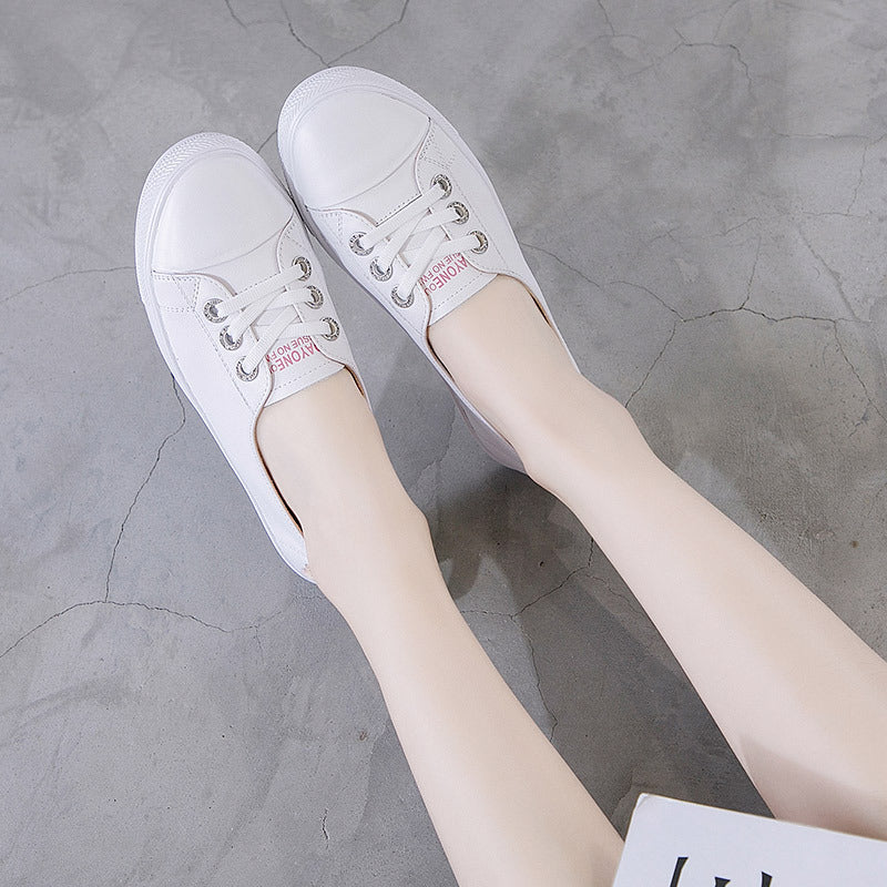 Trendy Women's White Korean Basic Flat Sneakers