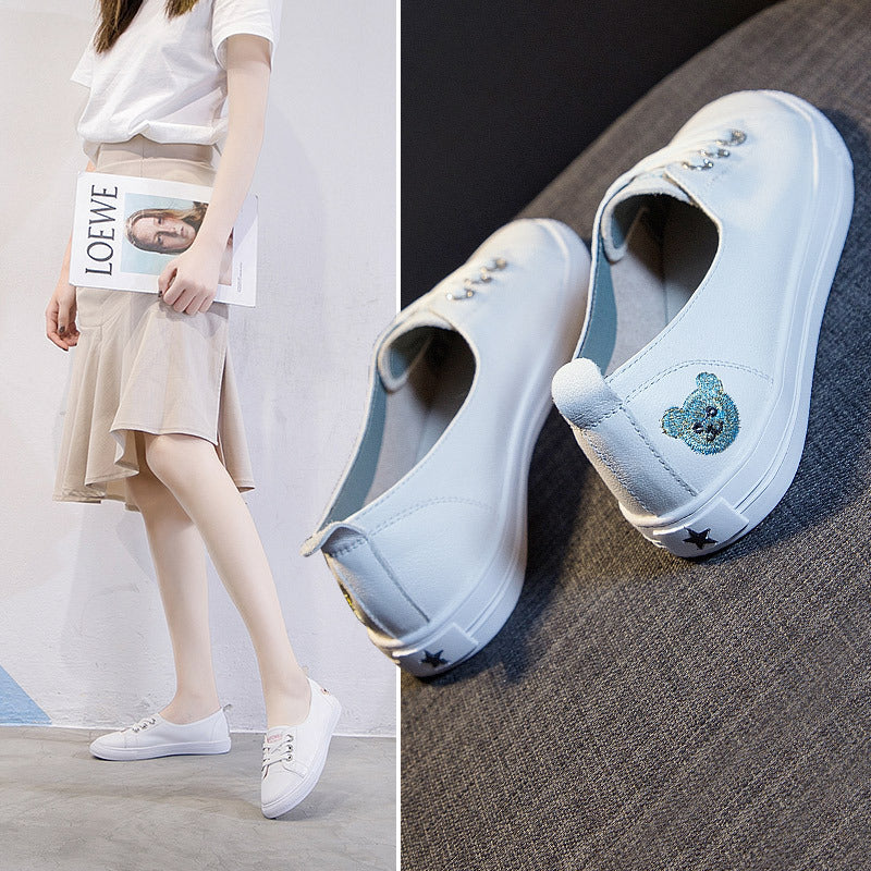 Trendy Women's White Korean Basic Flat Sneakers