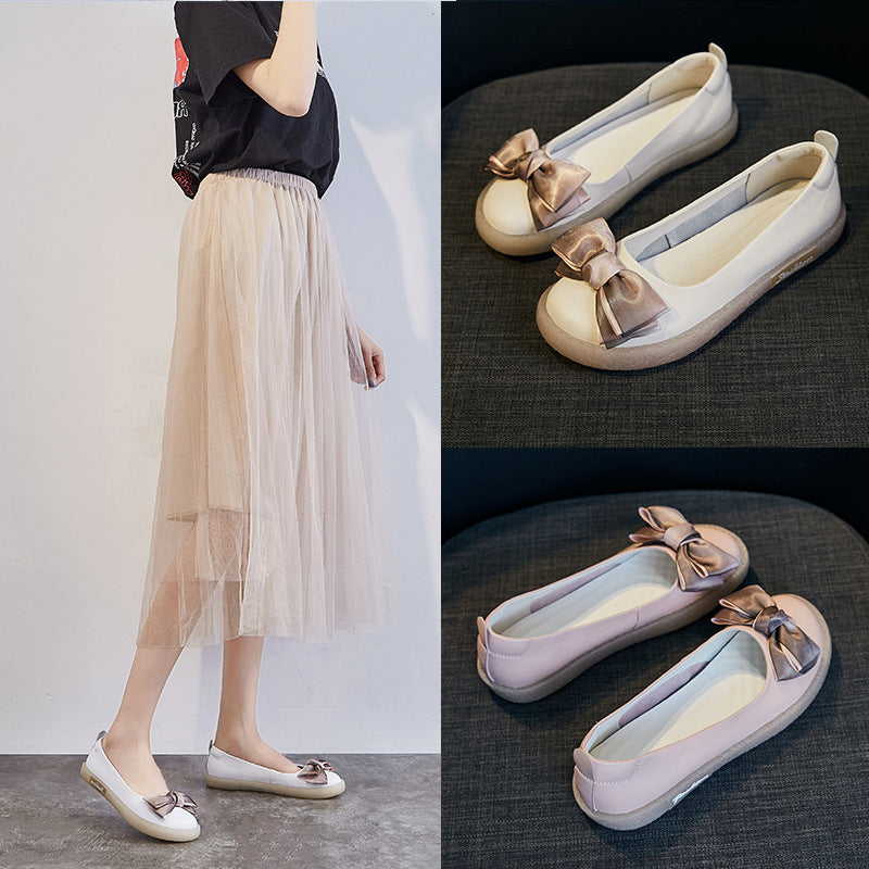 Women's Vintage Genuine Mori Soft Bottom Bowknot Low-cut Slip-on Women's Casual Shoes