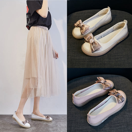 Women's Vintage Genuine Mori Soft Bottom Bowknot Low-cut Slip-on Women's Casual Shoes
