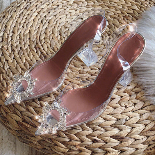 Toe Transparent Female Summer Stilettos Rhinestone Sandals