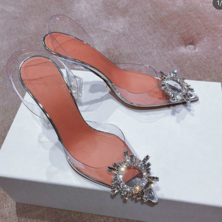 Toe Transparent Female Summer Stilettos Rhinestone Sandals