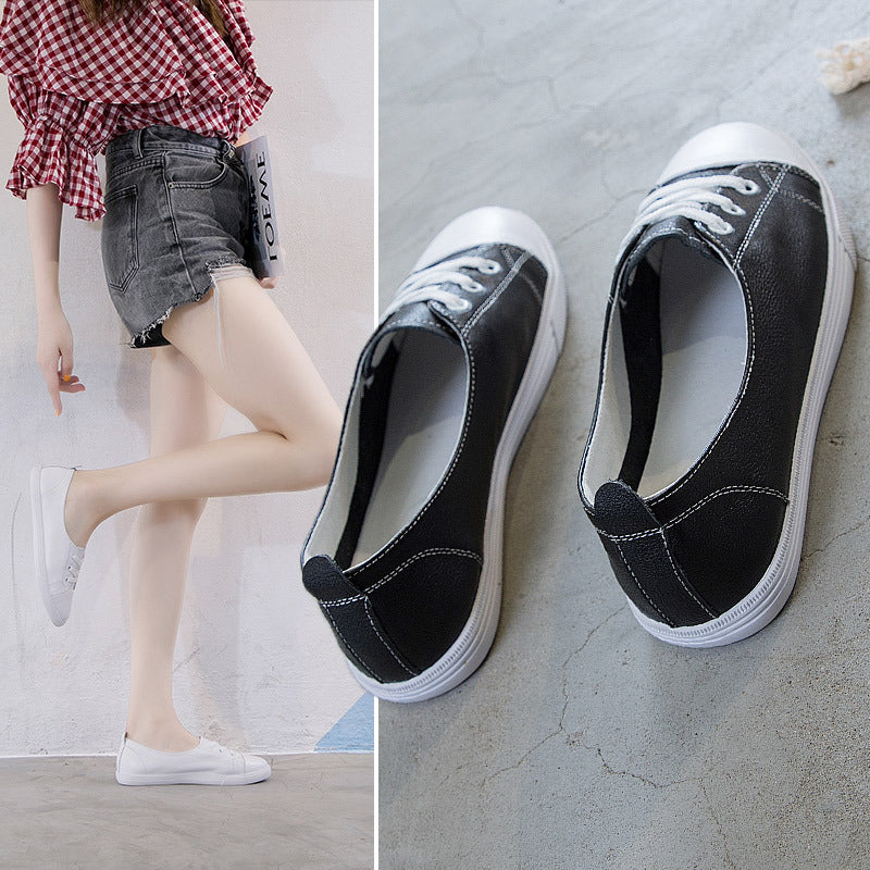 Women's Layer Cowhide Easy Wear Flat Breathable Korean Style Nurse Teacher Women's Casual Shoes