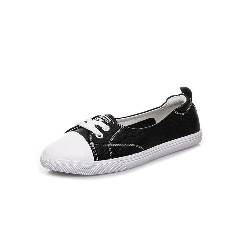 Women's Layer Cowhide Easy Wear Flat Breathable Korean Style Nurse Teacher Women's Casual Shoes