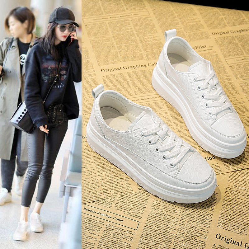 Women's White Spring Height Increasing Insole Platform Women's Sports Shoes