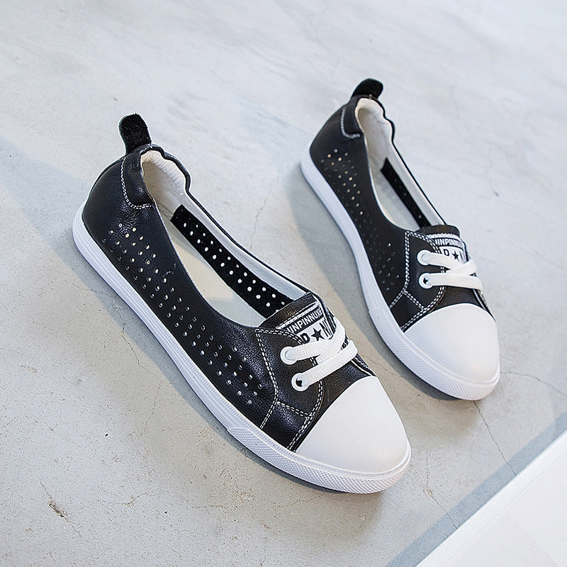 Women's Layer Cowhide Easy Wear Flat Breathable Korean Style Nurse Teacher Women's Casual Shoes