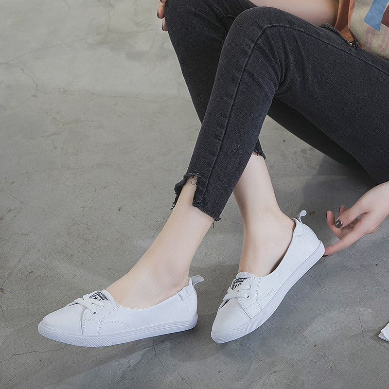 Women's Layer Cowhide Easy Wear Flat Breathable Korean Style Nurse Teacher Women's Casual Shoes