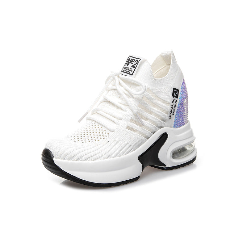 Women's & Men's Summer Height Increasing Insole Mesh Surface White Sneakers