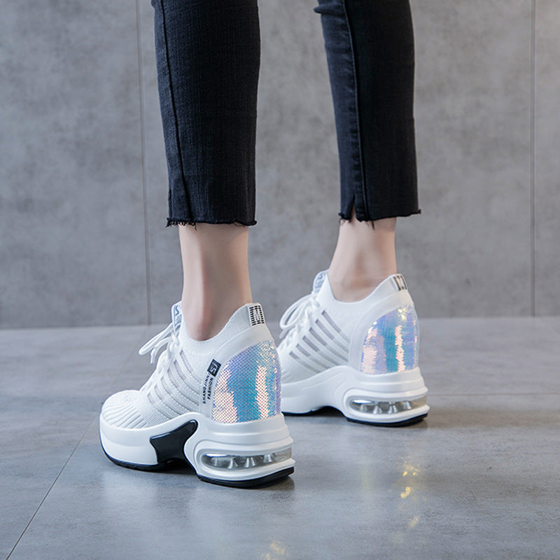 Women's & Men's Summer Height Increasing Insole Mesh Surface White Sneakers