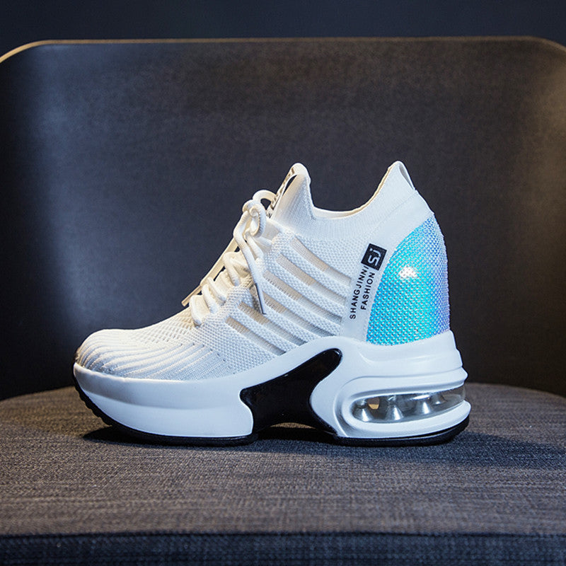 Women's & Men's Summer Height Increasing Insole Mesh Surface White Sneakers