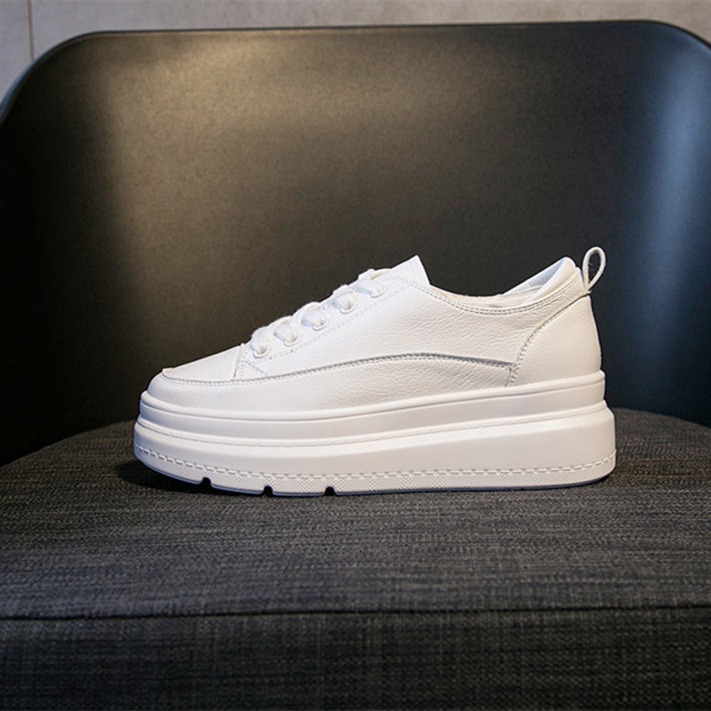 Women's White Spring Height Increasing Insole Platform Women's Sports Shoes