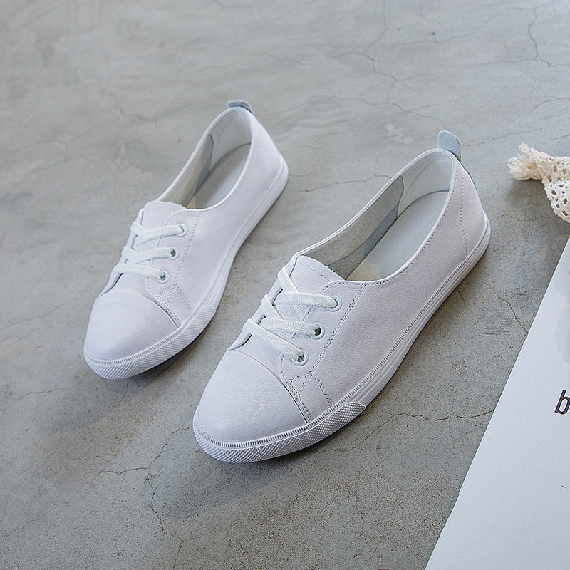 Women's Layer Cowhide Easy Wear Flat Breathable Korean Style Nurse Teacher Women's Casual Shoes