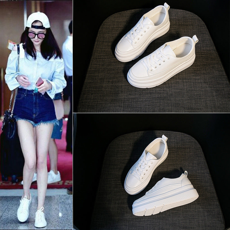 Women's White Spring Height Increasing Insole Platform Women's Sports Shoes