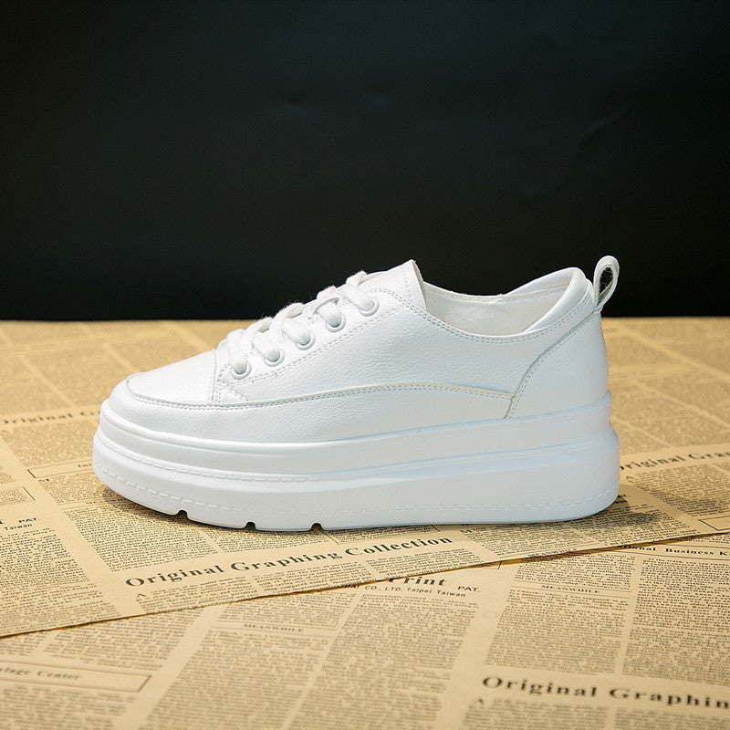 Women's White Spring Height Increasing Insole Platform Women's Sports Shoes