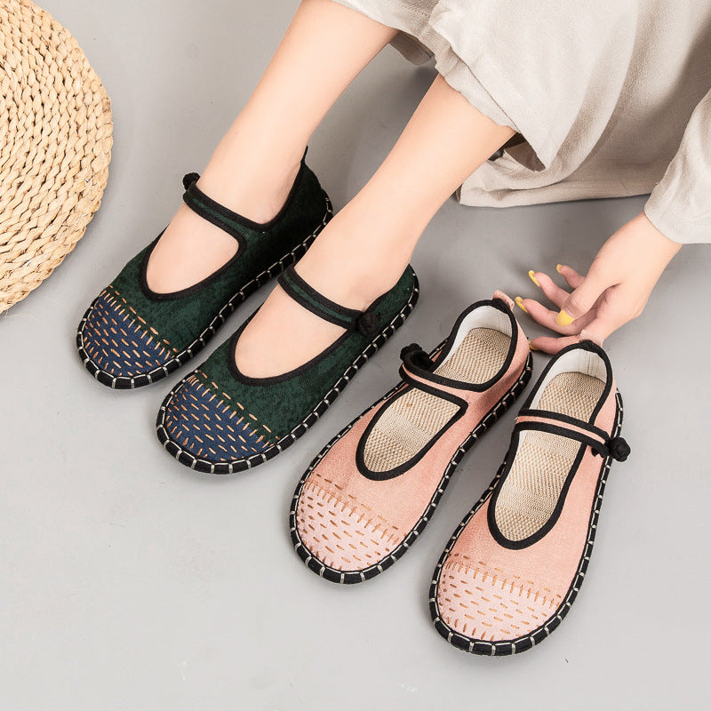 Women's Color Matching Handicraft Stitching Cloth Breathable Canvas Shoes