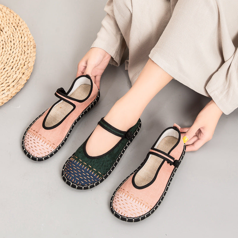 Women's Color Matching Handicraft Stitching Cloth Breathable Canvas Shoes