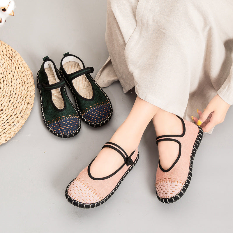 Women's Color Matching Handicraft Stitching Cloth Breathable Canvas Shoes