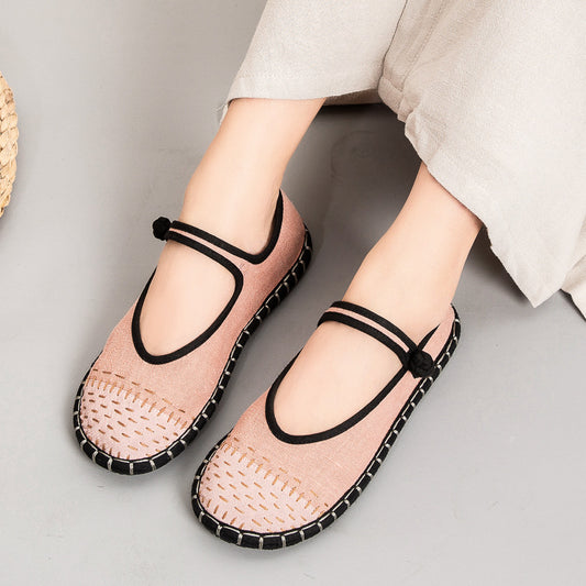 Women's Color Matching Handicraft Stitching Cloth Breathable Canvas Shoes