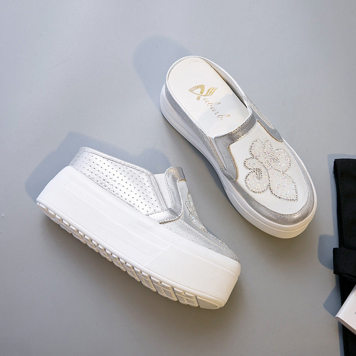 Women's Half For Height Increasing Insole Wedge Closed Toe Platform Slippers