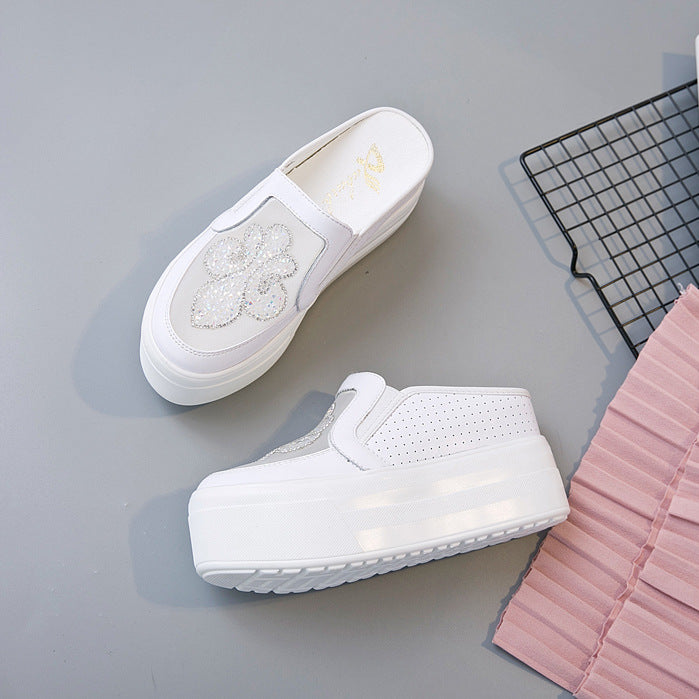 Women's Half For Height Increasing Insole Wedge Closed Toe Platform Slippers