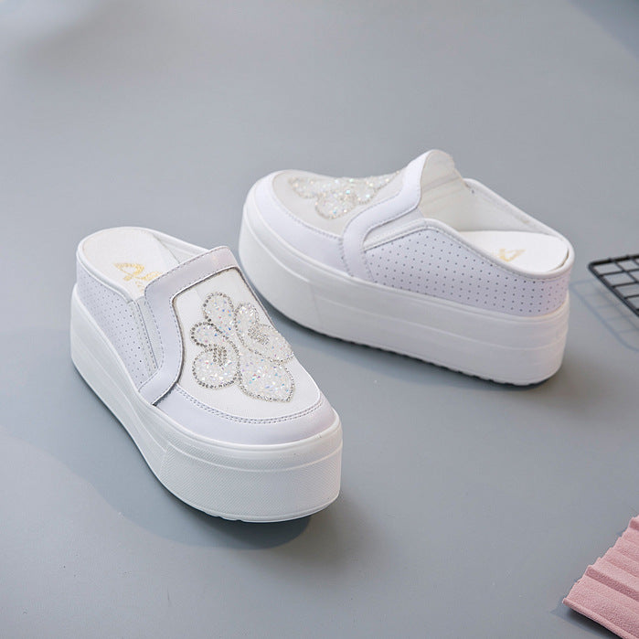 Women's Half For Height Increasing Insole Wedge Closed Toe Platform Slippers