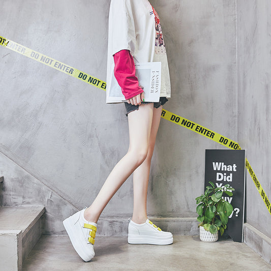 Women's White Fashion Cattlehide Platform Western Style Leisure Height Casual Shoes