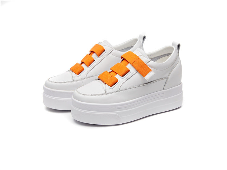 Women's White Fashion Cattlehide Platform Western Style Leisure Height Casual Shoes