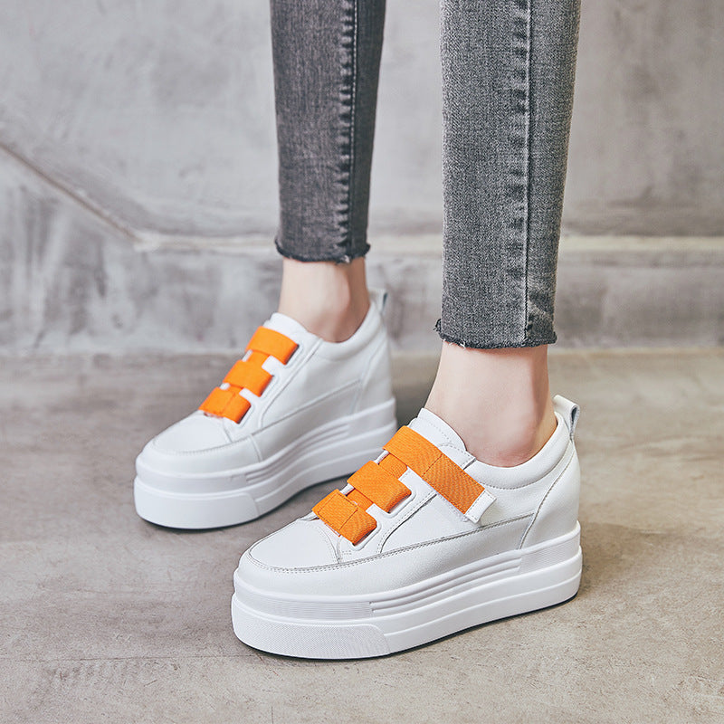 Women's White Fashion Cattlehide Platform Western Style Leisure Height Casual Shoes
