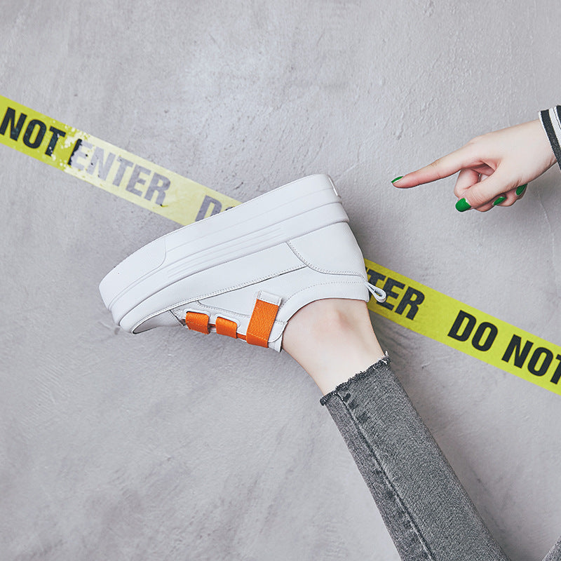 Women's White Fashion Cattlehide Platform Western Style Leisure Height Casual Shoes