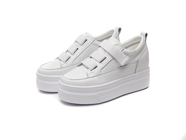 Women's White Fashion Cattlehide Platform Western Style Leisure Height Casual Shoes