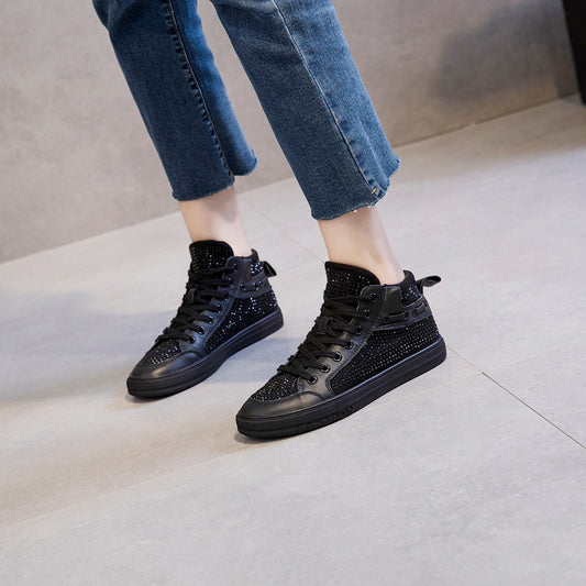 Women's Autumn Cowhide Easy Wear Rhinestone Soft Casual Shoes