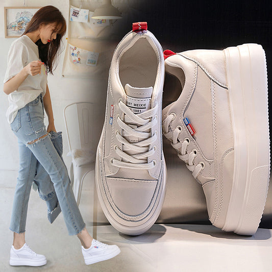 Women's White Spring High Korean Genuine Platform Sneakers