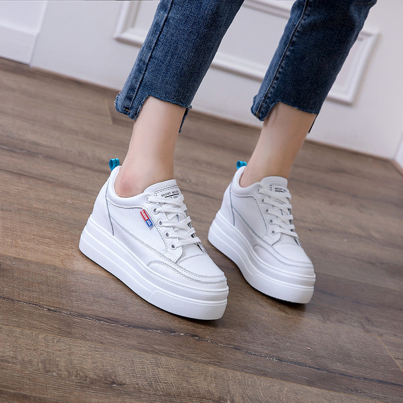 Women's White Spring High Korean Genuine Platform Sneakers