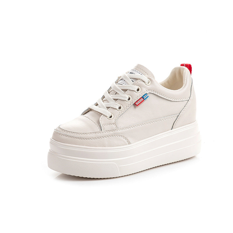 Women's White Spring High Korean Genuine Platform Sneakers