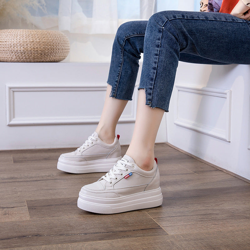 Women's White Spring High Korean Genuine Platform Sneakers
