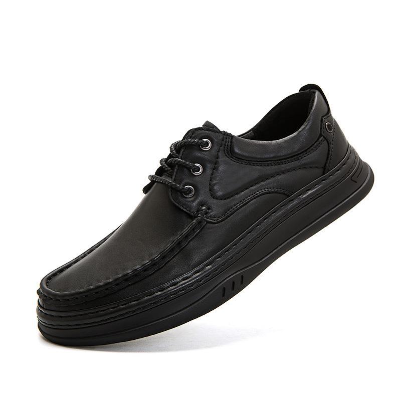 Men's Layer Cowhide Pumps Wide Feet Dad Casual Shoes