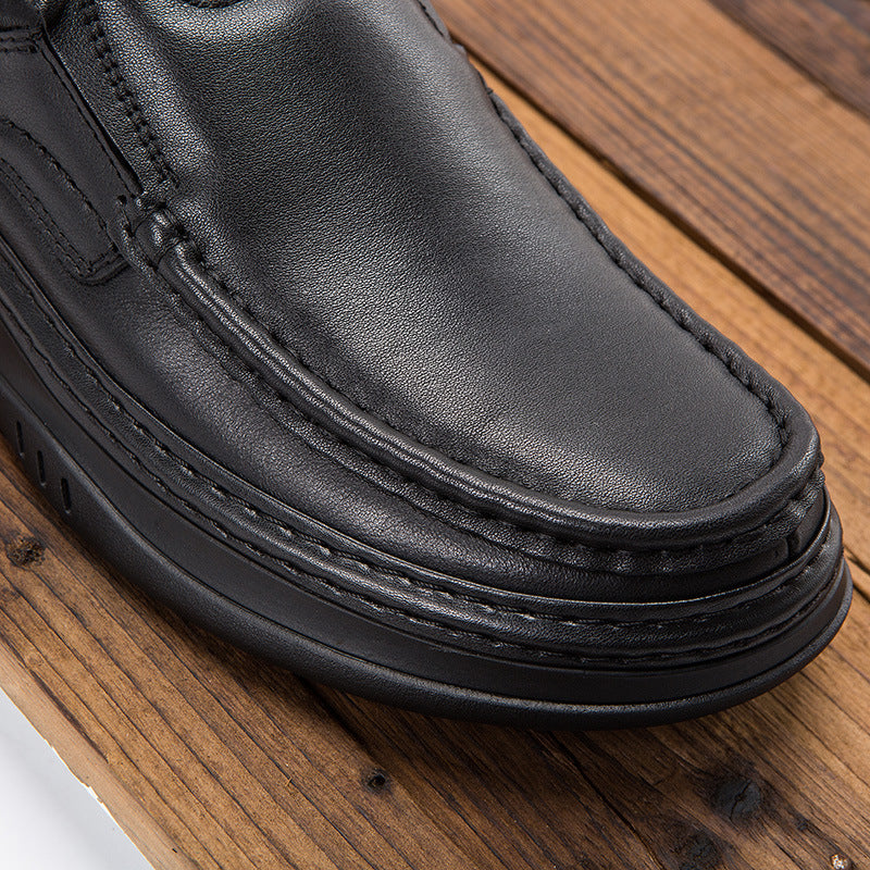 Men's Layer Cowhide Pumps Wide Feet Dad Casual Shoes