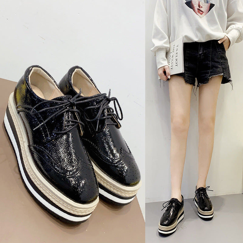 Women's Platform Thick-soled Autumn Brogue With Hidden Elevator Casual Shoes