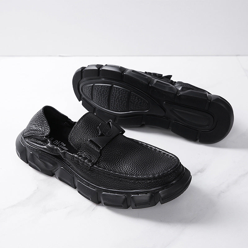 Men's Platform Slip-on Comfortable Simple Black Lazy Casual Shoes