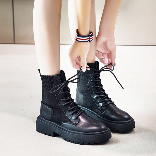 Women's Thin Martin Chunky Platform Socks Short Boots