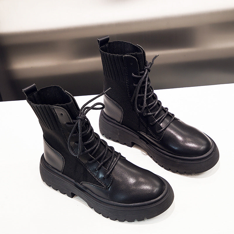 Women's Thin Martin Chunky Platform Socks Short Boots